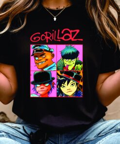 Gorillaz Inspired Anime Band Tee, Retro Cartoon Graphic T-Shirt, Music Lover Top For Unisex