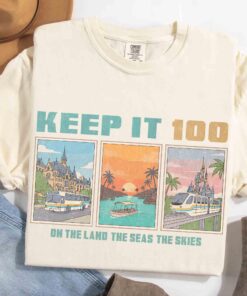 Retro Vintage Epcot Keep It 100 On The Land The Seas The Skies Shirt, Disney Boat Seagull Tee, Pastel Disney Trip, Epcot World Traveler T-Shirt