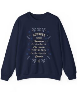 Sabrina Carpenter Goodbye Holiday Inspired Crewneck, Short N Sweet Tour Merch Style, Multilingual Goodbye Graphic
