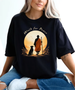 Walk for Peace Shirt, Peaceful Mindfulness Art T-Shirt, Walking Figure with Dog, Zen Style Tee