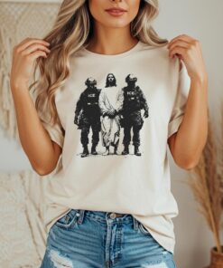 Sarcastic Immigrant Rights T-Shirt, Anti ICE Jesus Arrested Graphic Design