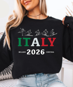 Italy Winter Sports Sweatshirt, Skiing 2026 Shirt, Milano Cortina Snowboarding Skating T-Shirt & Hoodie, Cozy Gift