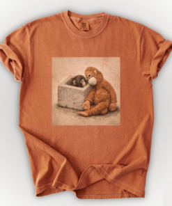 Retro Monkey Punch Shirt, Trend Meme Distressed Graphic Viral Baby Monkey Holding Plush Toy, Animal Lover Gift