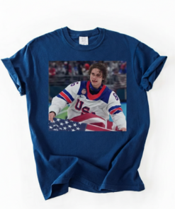 Hockey USA Jack Hughes T-Shirt, American Flag Skate Portrait Tee, Gift for Sports Fan