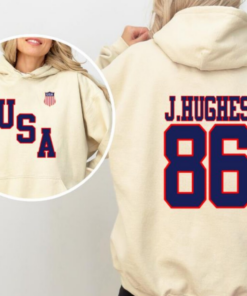 Jack Hughes Usa Gold Hockey Sweatshirt, 2 Sides Patriotic Hockey Fan T-Shirt, Hockey Inspired Graphic Hoodie, American Hockey Pride Gift