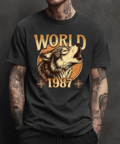 Vintage Wolf Graphic T-Shirt, World 1987 Retro Streetwear Tee