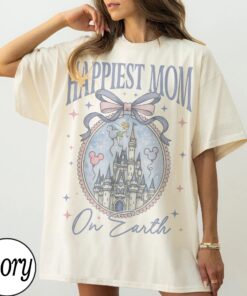 Retro Happiest Mom On Earth Shirt, Disney Castle Tee, Coquette Bow Mom T-Shirt, Disney Castle Coquette Bow Top, Mother's Day Gift For Mom