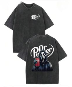 Dr Pepper Ghost Face Washed T Shirt, Double Sided Horror Streetwear Tee, Halloween Vintage Unisex