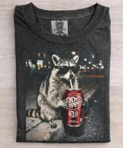 Cool Raccoon Graphic Tee, Fun Animal Lover Shirt, Vintage Raccoons Dr Pepper T-Shirt, Funny Meme Genz Dank Raccoons Top