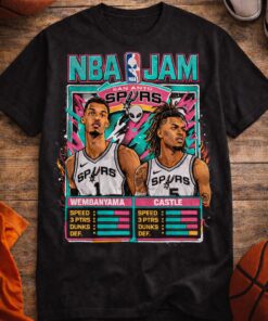 NBA Jam Spurs Retro Roster T-Shirt, Wembanyama Castle Arcade Poster Tee