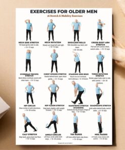 16 Daily Exercises for Senior Men Chart Standing Stretch Mobility Wall Art Decor