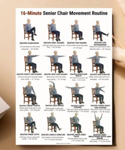 16 Minute Senior Chair Exercise Poster Seated Workout Chart Home Fitness Art