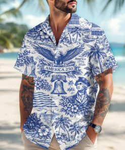America 250 Hawaiian Shirt, USA 250th Anniversary Patriotic Button Down