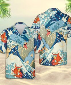 Gyarados Hawaiian Print Shirt, Magikarp Water Dragon Aloha Shirt