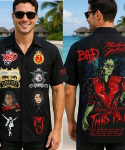 Michael Jackson Hawaiian Shirt, Thriller Bad Album Graphic Tee