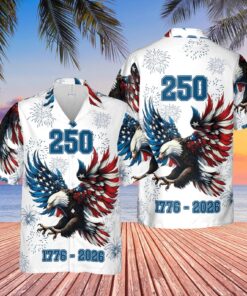 America 250th Anniversary Hawaiian Shirt, 1776-2026 Bald Eagle Patriotic Button Up