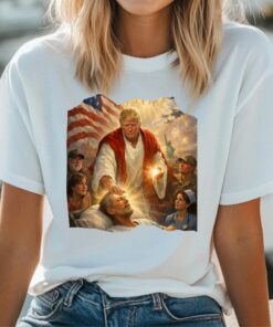 Trump Jesus T-Shirt, Patriotic Healing Scene, Divine Leader Meme Tee