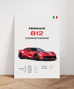 Ferrari 812 Competizione Poster, Red Supercar Automotive Art