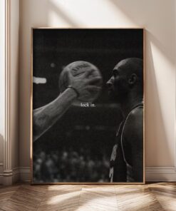 Kobe Bryant Lock In Motivational Wall Art – Black & White Basketball Poster, Canvas Print, Framed Sports Art