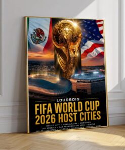 World Cup 2026 Poster, Host Cities Canvas, USA Mexico Canada Stadium Print