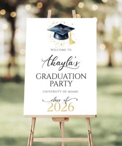 Graduation Party Welcome Sign, Class of 2026 Graduation Sign, Elegant Graduation Poster, Custom Name Grad Decor, Printable Sign