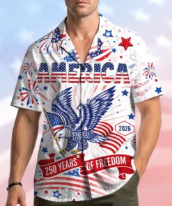 250 Year USA Hawaiian Shirt Men Women Youth, American Flag Aloha Shirt, Summer Short Sleeve Button Down, Patriotic Shirt
