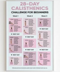 28 Day Fitness Challenge Poster No Equipment Workout Plan Home Gym Calendar Art