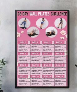 28 Day Wall Yoga Challenge Poster Aesthetic Workout Art Home Gym Fitness Decor