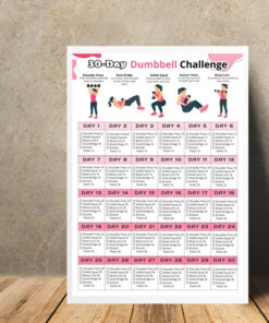 30 Day Dumbbell Challenge, Home Exercise Chart, Beginner Fitness Routine Art