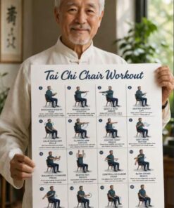 Tai Chi Chair Workout Routine Poster Seated Exercise Chart Seniors Wall Art