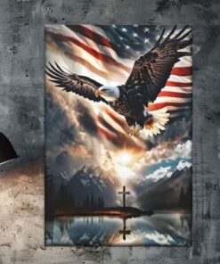 American Patriotic Eagle Wall Art USA Flag Bald Eagle Canvas Decor Gift for Dad
