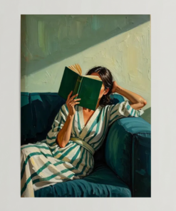 Emerald Green Reading Woman Poster & Canvas, Cozy Contemporary Print For Modern Living Room Decor For Book Nook