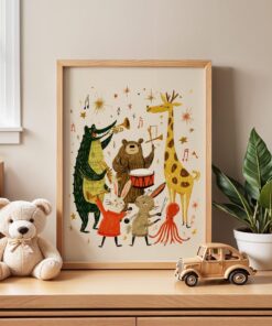 Animal Band Nursery Wall Art, Whimsical Illustration, Cute Kids Music Print, Playful Baby Room Poster, Jungle Animal Nursery Decor