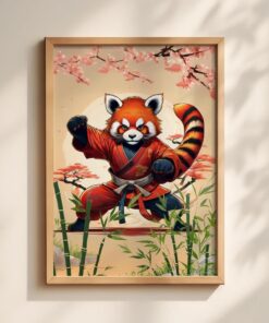 Anime Poster Red Panda Martial Arts Japanese Style Ninja Wall Art Kid Room, Manga Gift, Anime Decor