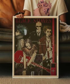 Anime Rock Band Wall Art Poster, Black Stones Framed Print, Cool Music Decor, Manga Style Room Decor for Fans