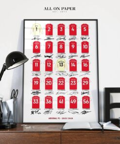 Arsenal 2025 2026 Squad Hand Drawn Shirt Art Print Minimalist Collection Poster