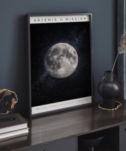 Artemis II Mission Poster, Moon Space Wall Art, Cosmos Print, Astronomy Decor Gift