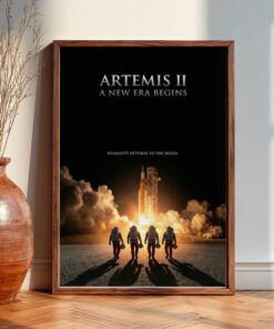 Artemis II Space Poster, Rocket Launch Astronaut Wall Art Sci Fi Inspired Decor