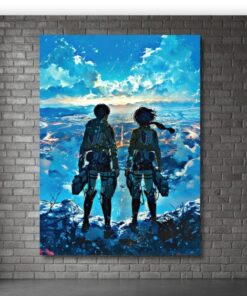 Attack on Titan Metal Poster, Eren Mikasa Shiganshina Cityscape Wall Art