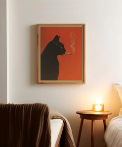 Black Cat Smoking a Cigarette Vintage Poster Art Retro Whimsical Print Funny Animal Wall Decor Poster for Bar Cart Quirky Kitchen Wall Art