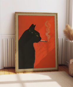 Black Cat Smoking a Cigarette Vintage Poster