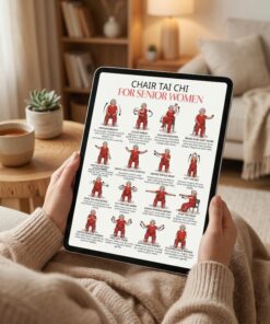 Chair Tai Chi for Women 60+, Seated Mobility Chart, Gentle Senior Exercise Poster