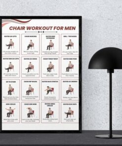 Chair Workout for Men Poster, Exercise Chart Wall Art, Sit and Fit Home Training Print