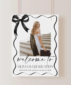 Coquette Graduation Welcome Sign Template, Black Bow Graduation Sign, Photo Graduation Poster, College Graduation Party