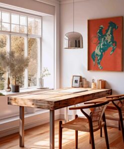 Cowboy Poster, Western Wall Art, Rustic Horse Rider Print, Vintage Rodeo Decor, Bold Red Minimal Design, Americana Country Artwork