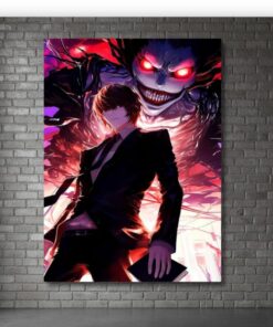 Death Note Metal Poster, Light Yagami vs Ryuk Wall Art, Sinister Anime Decor, Shinigami Metal Sign, Kira Manga Print, Gothic Gamer Gift