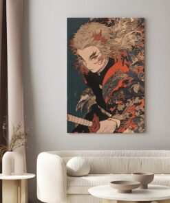 Flame Sword Warrior Anime Poster, Japanese Manga Wall Art, Fire Samurai Illustration, Bold Otaku Room Decor, Anime Wall Digital Print