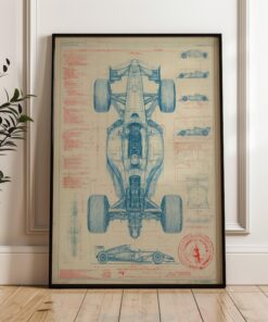 Formula 1 Car Blueprint Wall Art Print, Technical Illustration Poster
