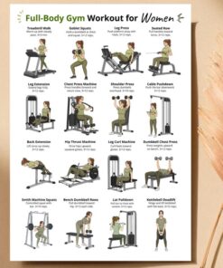 Full Body Gym Workout for Women, Exercise Chart, Machine & Dumbbell Wall Art