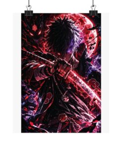 Full Moon Akatsuki Samurai Poster, Anime Sword Wall Art (Matte Vertical Print)